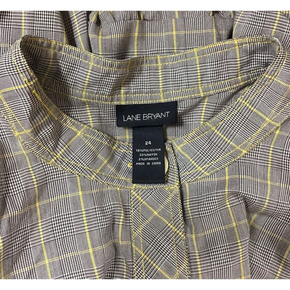 VTG Lane Bryant Womens 24 Blouse Top Peplum Gray Yellow Plaid 3/4 Sleeve Button - Picture 5 of 7